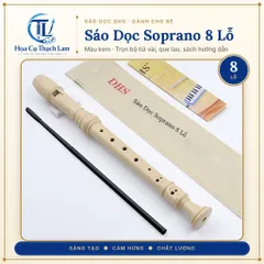 Sáo Dọc Soprano DHS 8 Lỗ Cho Bé Màu Kem Tháo Rời 3 Đoạn Kèm Túi Vải Que Lau Sách Hướng Dẫn