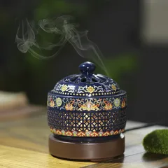 Lò xông trầm hương bằng điện hoa văn trang nhã, có  đèn phát sáng ( QUÀ : Miếng trầm bỏ ví Bình An)