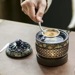 Lò xông trầm hương bằng điện hoa văn trang nhã, có  đèn phát sáng ( QUÀ : Miếng trầm bỏ ví Bình An)