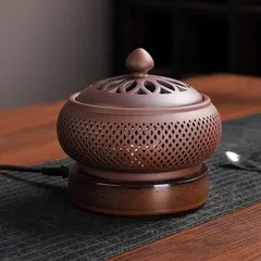 Lò xông trầm hương bằng điện có đèn phát sáng, chất liệu gốm cao cấp sang trọng( QUÀ : Miếng trầm bỏ ví Tài Lộc)