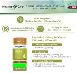 Viên uống mầm đậu nành Healthy Care Super Lecithin 1200mg hộp 100 viên của Úc