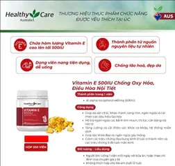 Viên uống Healthy Care Vitamin E 500IU Hộp 200 viên của Úc