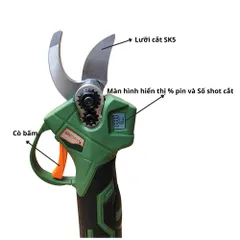 Kéo cắt cành Pin BENZAMAX BMZ-140 Lực Cắt 250N.m, LCD hiển thị %pin số shot cắt, 2 Chế độ mở lưỡi