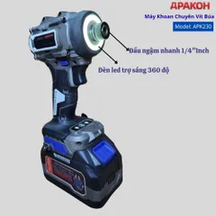 Máy Khoan Chuyên Vít Có Búa APAKOH APK-230N.m, Lực Siết 230N.m, 3800rmp/min. Động Cơ Không Chổi Than  Bảo Hành 12 Tháng.