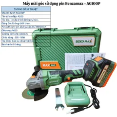 Máy mài góc  BENZAMAX -AG100P , Tốc độ 0-10.000RPM/Min, 3 Cấp Tốc Độ, Pin 15 Cell, Động Cơ Không Chổi Than