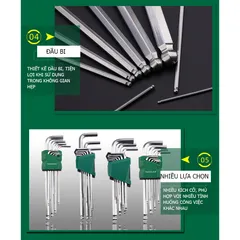 BỘ LỤC GIÁC ĐẦU BI 9 CHI TIẾT TUOSEN MÃ 10034, GIA CÔNG THÉP Chrome Vanadium CRV
