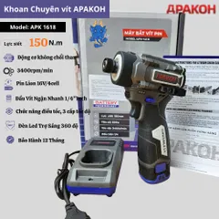 Máy Khoan Chuyên Vít Có Búa APAKOH APK-1618Có Búa Lực Siết 150N.m,Động Cơ Không Chổi Than, Bảo Hành 12 Tháng.