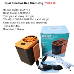 Quạt Điều Hoà Đeo Thắt Lưng YLD-18 Dung Lượng 5.000mAh, 4 Chế Độ gió, Kiêm Sạc Dự Phòng.