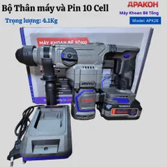 Máy Khoan Đục Bê Tông Dùng Pin APAKOH APK28 ,Đầu 28mm, Tốc Độ 10500rpm/min Động Cơ Không  Chổi Than. Bảo Hành 12 tháng.