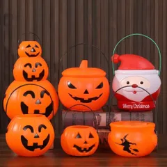 Đèn lồng bí ngô xách tay DIY cỡ nhỏ kèm nến điện tử 9x7cm trang trí Halloween