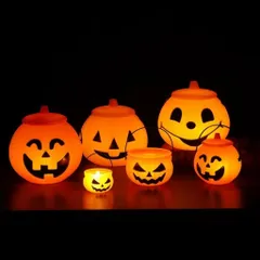 Đèn lồng bí ngô xách tay DIY cỡ nhỏ kèm nến điện tử 9x7cm trang trí Halloween
