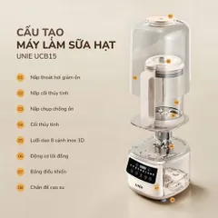 Máy Làm Sữa Hạt Đa Năng Unie UCB15 Dung Tích 1.5L, Dao inox 8 Cánh 3D, Hẹn Giờ, Tạm Dừng, Tự Vệ Sinh