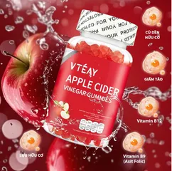 Kẹo Dẻo Giấm Táo VTÉAY Vitamin B12, B9 Hỗ Trợ Tiêu Hóa, Giữ Dáng Apple Cider Vinegar Gummies (Hộp 60 Viên)
