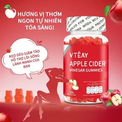 Kẹo Dẻo Giấm Táo VTÉAY Vitamin B12, B9 Hỗ Trợ Tiêu Hóa, Giữ Dáng Apple Cider Vinegar Gummies (Hộp 60 Viên)