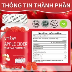 Kẹo Dẻo Giấm Táo VTÉAY Vitamin B12, B9 Hỗ Trợ Tiêu Hóa, Giữ Dáng Apple Cider Vinegar Gummies (Hộp 60 Viên)