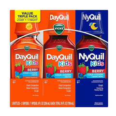 Siro Ho Cảm Vicks DayQuil & NyQuil Cho Trẻ 6+ Vị Berry - Set 3 Chai 236ml - Giảm Ho, Cảm Lạnh, Ngủ Ngon