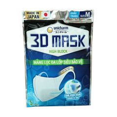 Khẩu Trang 3D Unicharm Virus Block - Gói 5 Chiếc Chống Virus, Bảo Vệ Sức Khỏe - Thiết Kế Thoải Mái, Dễ Dàng Giao Tiếp