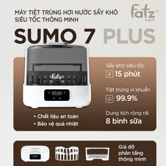 Máy Tiệt Trùng Bình Sữa Fatzbaby Sumo 7 Plus FB4935VN - Công Nghệ Hơi Nước Sấy Khô Siêu Tốc, Cao Cấp, Tiện Dụng, Đến 8 Bình Sữa