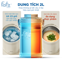 Bình Giữ Lạnh Bảo Quản Sữa Di Động Fatzbaby Cooler 1 FB0156BT - Dung Tích 2L, Giữ Lạnh 23 Giờ, Thích Hợp Cho Bé