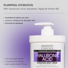 Kem Dưỡng Thể Advanced Clinicals Hyaluronic Acid 454g - Cấp Ẩm Sâu, Giúp Da Mềm Mịn, Phù Hợp Da Khô và Thiếu Nước