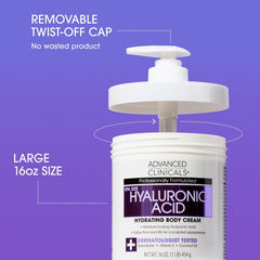 Kem Dưỡng Thể Advanced Clinicals Hyaluronic Acid 454g - Cấp Ẩm Sâu, Giúp Da Mềm Mịn, Phù Hợp Da Khô và Thiếu Nước
