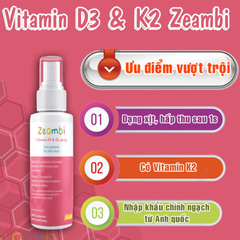 Vitamin D3 & K2 Spray Zeambi cho bé - Cung cấp Vitamin D3 và K2 hỗ trợ hấp thu canxi, phát triển xương răng khỏe mạnh, dạng xịt tiện lợi 15ml