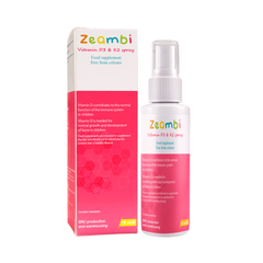Vitamin D3 & K2 Spray Zeambi cho bé - Cung cấp Vitamin D3 và K2 hỗ trợ hấp thu canxi, phát triển xương răng khỏe mạnh, dạng xịt tiện lợi 15ml