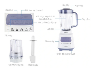 Máy xay sinh tố 2 cối Philips HR2221/00