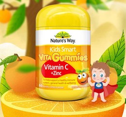 (Hàng nhập khẩu) Kẹo Dẻo Bổ Sung Vitamin C + Kẽm Nature's Way Kids Smart Vita Gummies 60 Viên - Hỗ Trợ Sức Khỏe Trẻ Em, Vị Cam Ngon Miệng
