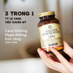 Viên uống bổ sung khoáng chất Solgar Calcium Magnesium Plus Zinc - Hỗ trợ xương, răng chắc khỏe, 100 viên nhập khẩu Mỹ