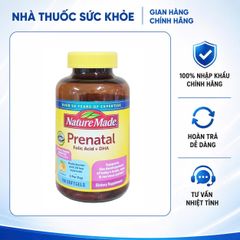 [Hàng Nhập khẩu] Vitamin tổng hợp dành cho bà bầu Nature Made Prenatal Folic Acid + DHA - 150 viên hỗ trợ sức khỏe mẹ và sự phát triển thai nhi, ngăn dị tật ống thần kinh.