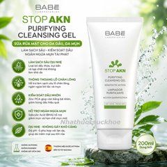 (Hàng nhập khẩu) Sữa Rửa Mặt BABE Stop AKN Gel 200ml - Làm Sạch Dịu Nhẹ, Kiểm Soát Dầu, Ngăn Mụn Tái Phát, Làm Sáng Da
