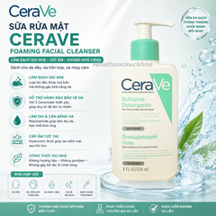 (Hàng nhập khẩu) Sữa Rửa Mặt CeraVe Foaming Facial Cleanser - Làm Sạch Da Nhẹ Nhàng, Giữ Độ Ẩm, Phục Hồi Da, Phù Hợp Với Da Dầu, Nhạy Cảm