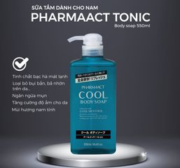 Sữa Tắm Cho Nam Pharmaact Cool Hương Bạc Hà Mát Lạnh - Chai 550ml Làm Sạch Da, Đem Lại Cảm Giác Thoải Mái, Sang Trọng Nhật Bản