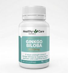 [Hàng nhập khẩu] Viên uống bổ não Healthy Care Ginkgo Biloba 6000mg - Tăng cường trí nhớ, giảm căng thẳng, hỗ trợ tuần hoàn máu, 60 viên