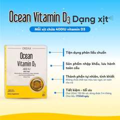 (Hàng nhập khẩu) Xịt Ocean Vitamin D3 400IU ORZAX 20ml - Bổ Sung Vitamin D3, Hỗ Trợ Xương Răng Chắc Khỏe, Tăng Hấp Thu Canxi