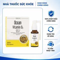 (Hàng nhập khẩu) Xịt Ocean Vitamin D3 400IU ORZAX 20ml - Bổ Sung Vitamin D3, Hỗ Trợ Xương Răng Chắc Khỏe, Tăng Hấp Thu Canxi