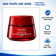 (Hàng nhập khẩu) Kem Dưỡng Đêm Vichy Liftactiv Collagen Specialist Night 50ml - Hỗ Trợ Sáng Da, Mờ Thâm Nám, Trẻ Hóa Da