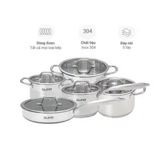 (Hàng nhập khẩu) Bộ Nồi Chảo Inox đáy 5 Lớp GMPPS-2201 Gume Korea Hàn Quốc