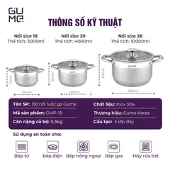 (Hàng nhập khẩu) Bộ 3 Nồi Luộc Gà Inox 304 Gume GMP-19 - Đáy 5 Lớp Dùng Cho Mọi Loại Bếp