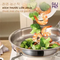 (Hàng nhập khẩu) Chảo Inox 18/10 Nguyên Khối Gume GPS-1228 Chống Dính Tự Thân Size 28cm
