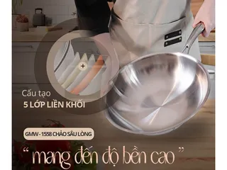 (Hàng nhập khẩu) Chảo sâu lòng inox 5 lớp liền khối 28cm Gume GMW-1558