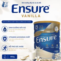 (Hàng Chính Hãng- Đủ VAT) Sữa Bột Ensure 850g Hương Vani - Dinh Dưỡng Tăng Cường Sức Khỏe Cho Người Lớn, Người Già, Hỗ Trợ Hệ Miễn Dịch, Tiêu Hóa Tốt
