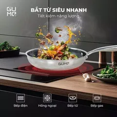 (Hàng nhập khẩu) Chảo inox 18/10 chống dính Blackcube Gume GM1324N size 24cm vung kính