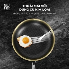 (Hàng nhập khẩu) Chảo inox 18/10 chống dính Blackcube Gume GM1324N size 24cm vung kính