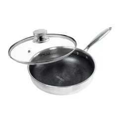 (Hàng nhập khẩu) Chảo inox 18/10 chống dính Blackcube Gume GM1324N size 24cm vung kính