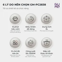(Hàng nhập khẩu) Nồi Áp Suất Điện GUME GM-PC2838 6L Đa Năng 1000W Nấu Nhanh Tiết Kiệm Thời Gian