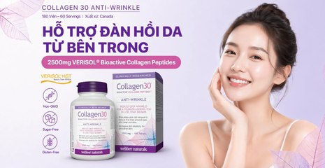 (Hàng nhập khẩu) Viên uống đẹp da Webber Naturals Collagen30 Anti-Wrinkle 2500mg