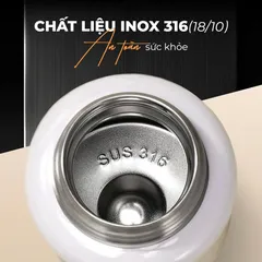(Hàng nhập khẩu) Bình Ủ Cháo Giữ Nhiệt Inox 316 Gume GM-F188 Dung tích 800ml màu trắng