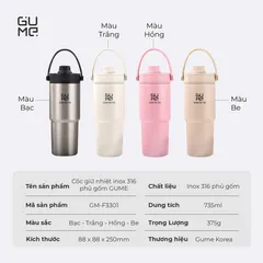 (Hàng nhập khẩu) Cốc giữ nhiệt inox 316 phủ gốm Gume GM-F3301 màu be 735ml